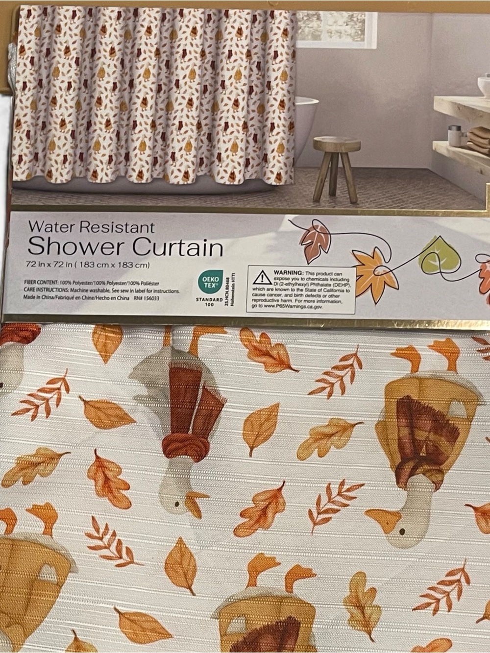 NIP Fall Classics Autumn Duck & Leaves Shower Curtain - 72" x 72"